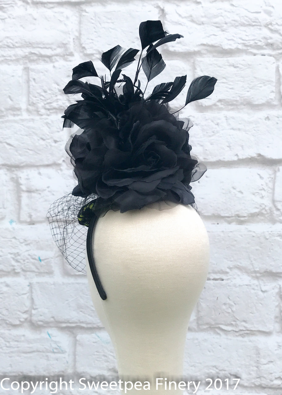 "Nicole" Fascinator - Lime Green & Black Fascinator