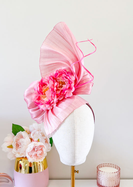 "Mia" Silk Abaca Headpiece - Pale Pink