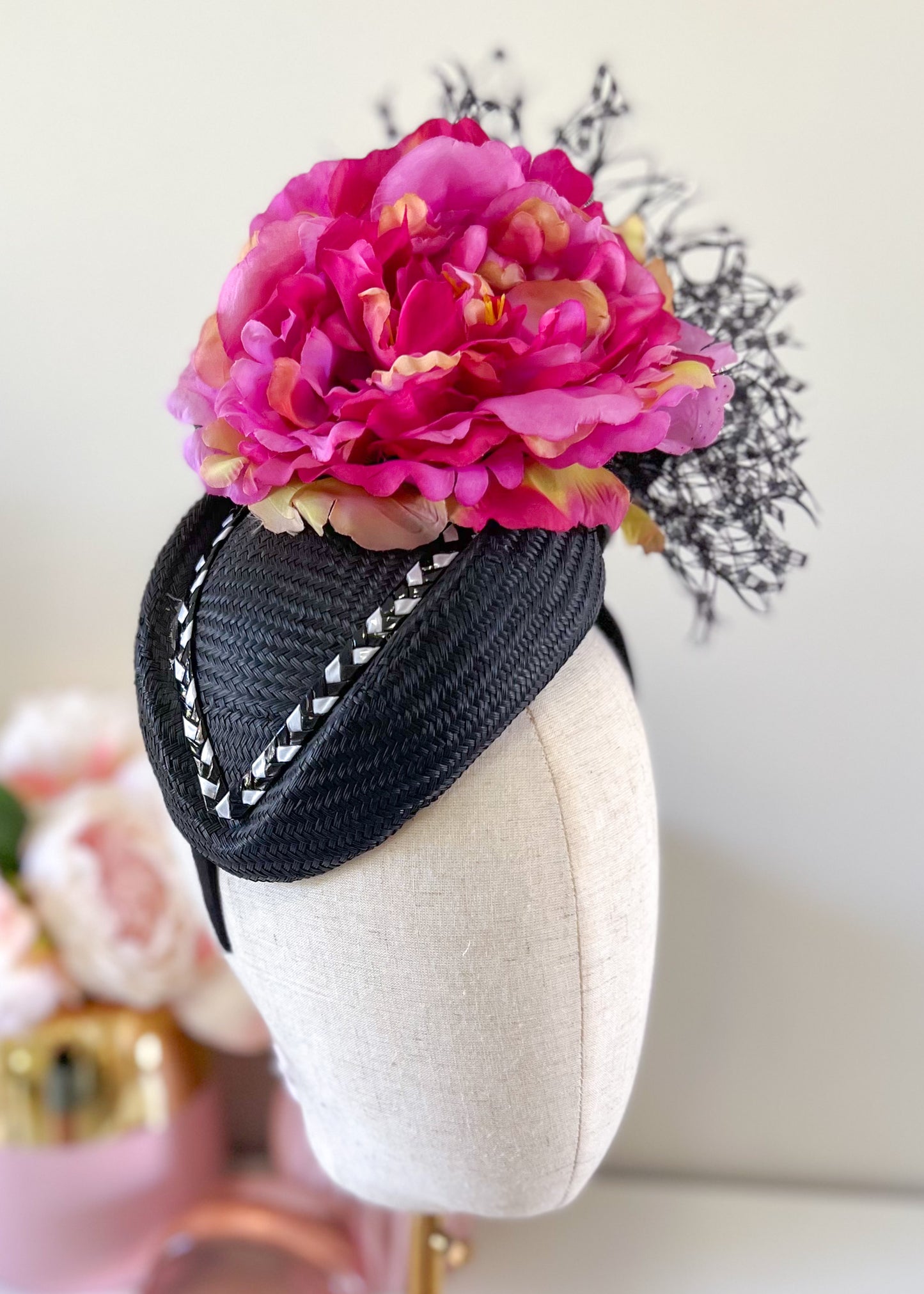"Madeline" Magenta & Black Fascinator