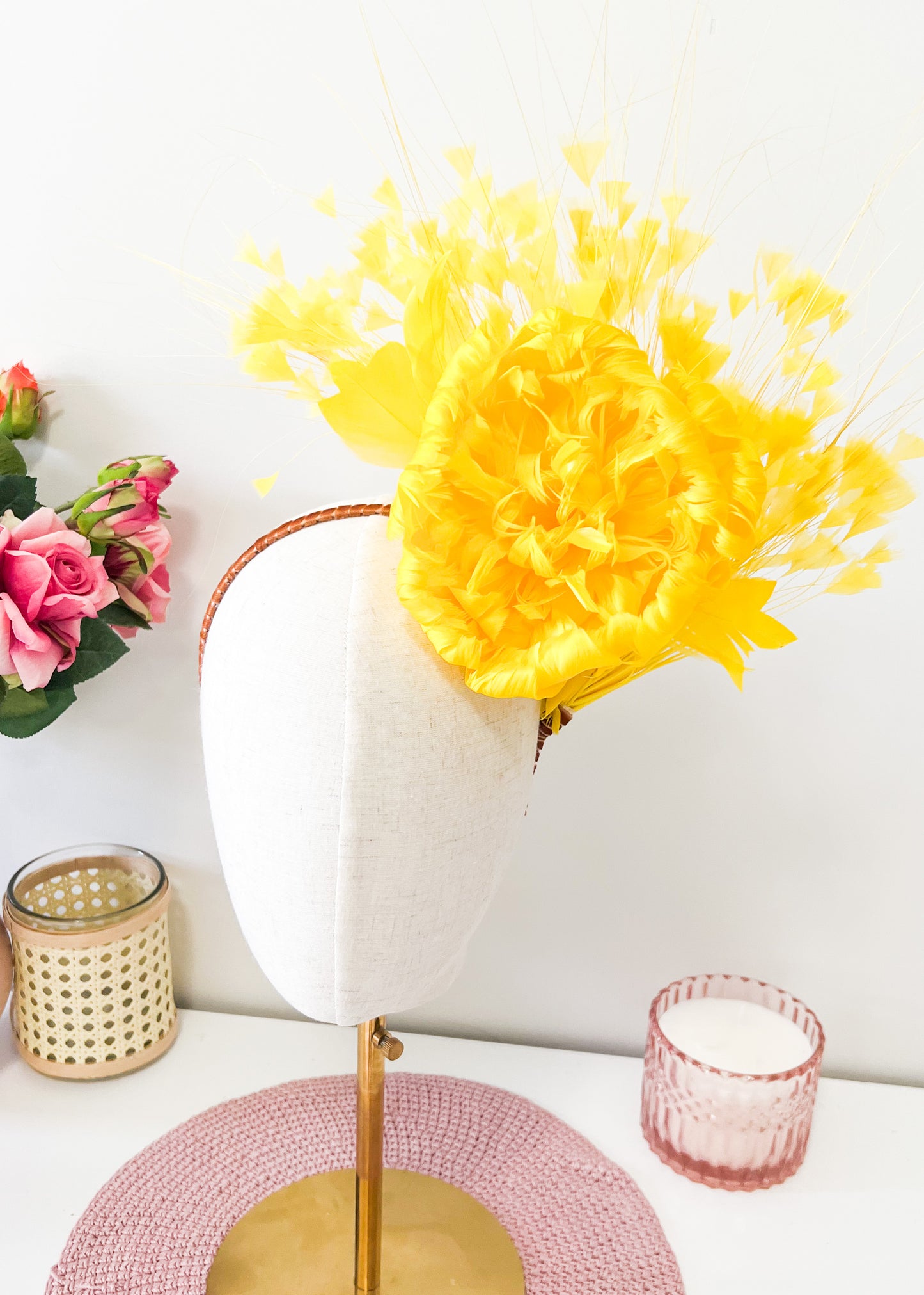 "Harper" Statement Feather Rose Headpiece (Choose Colour)