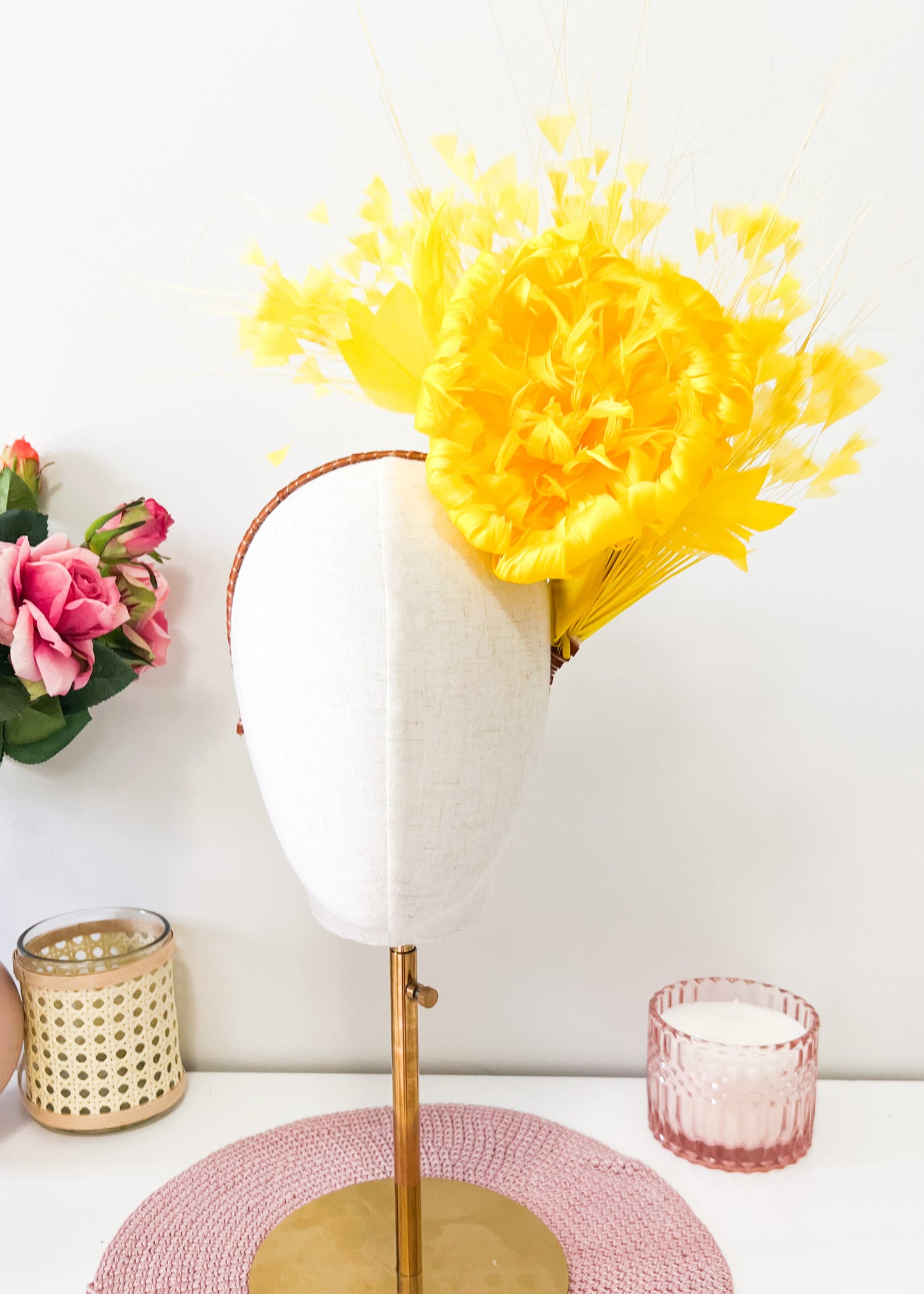 "Harper" Statement Feather Rose Headpiece (Choose Colour)