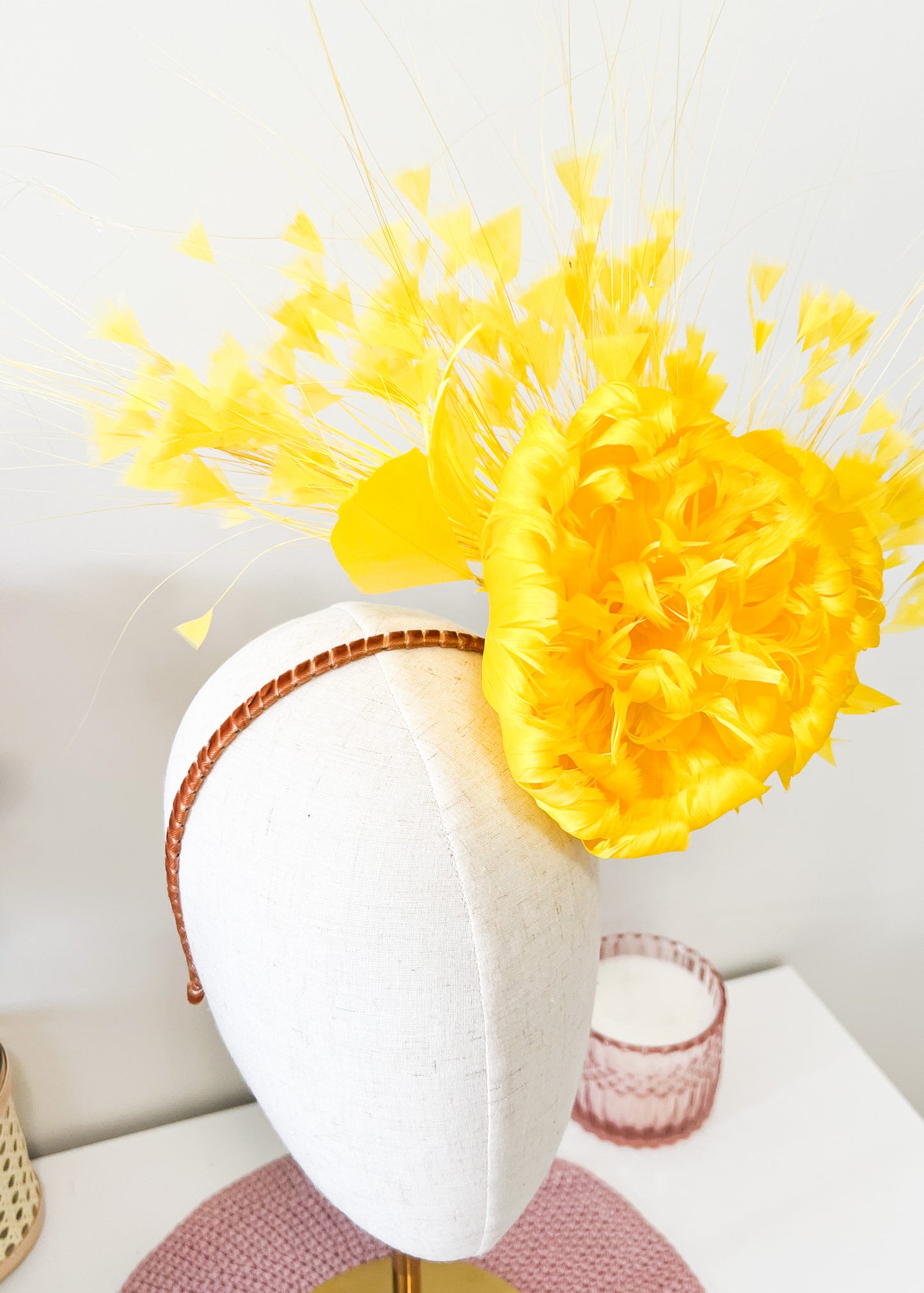 "Harper" Statement Feather Rose Headpiece (Choose Colour)