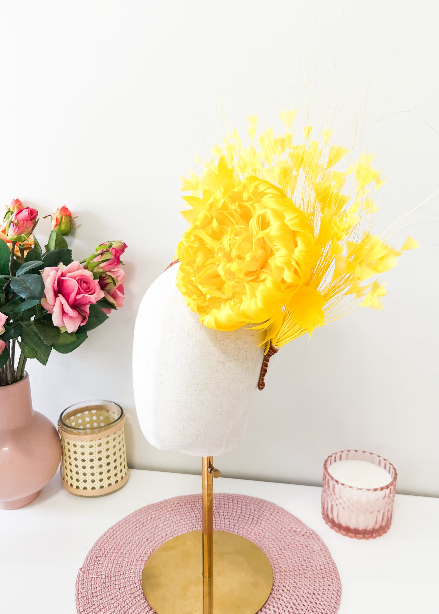 "Harper" Statement Feather Rose Headpiece (Choose Colour)