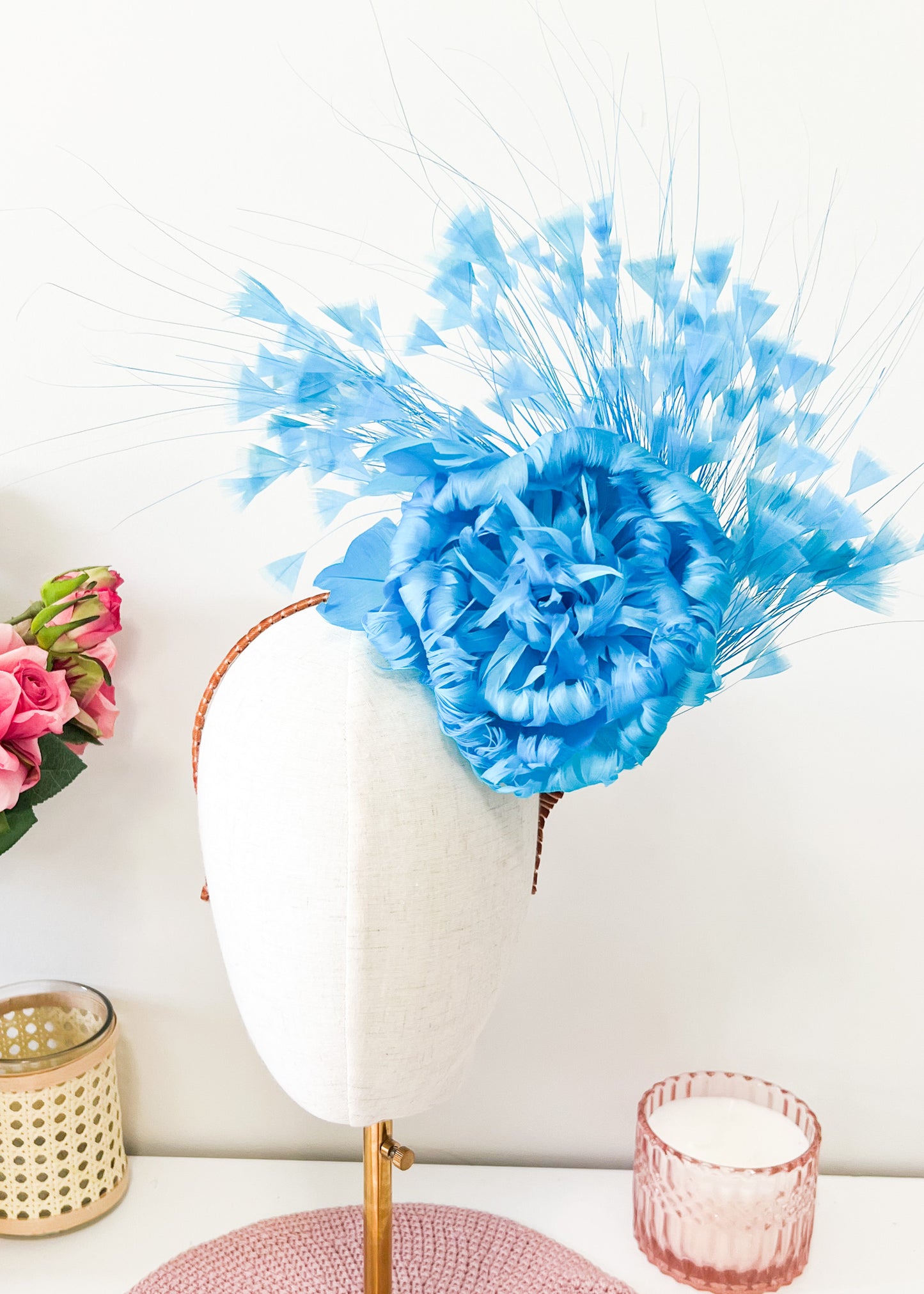 "Harper" Statement Feather Rose Headpiece (Choose Colour)