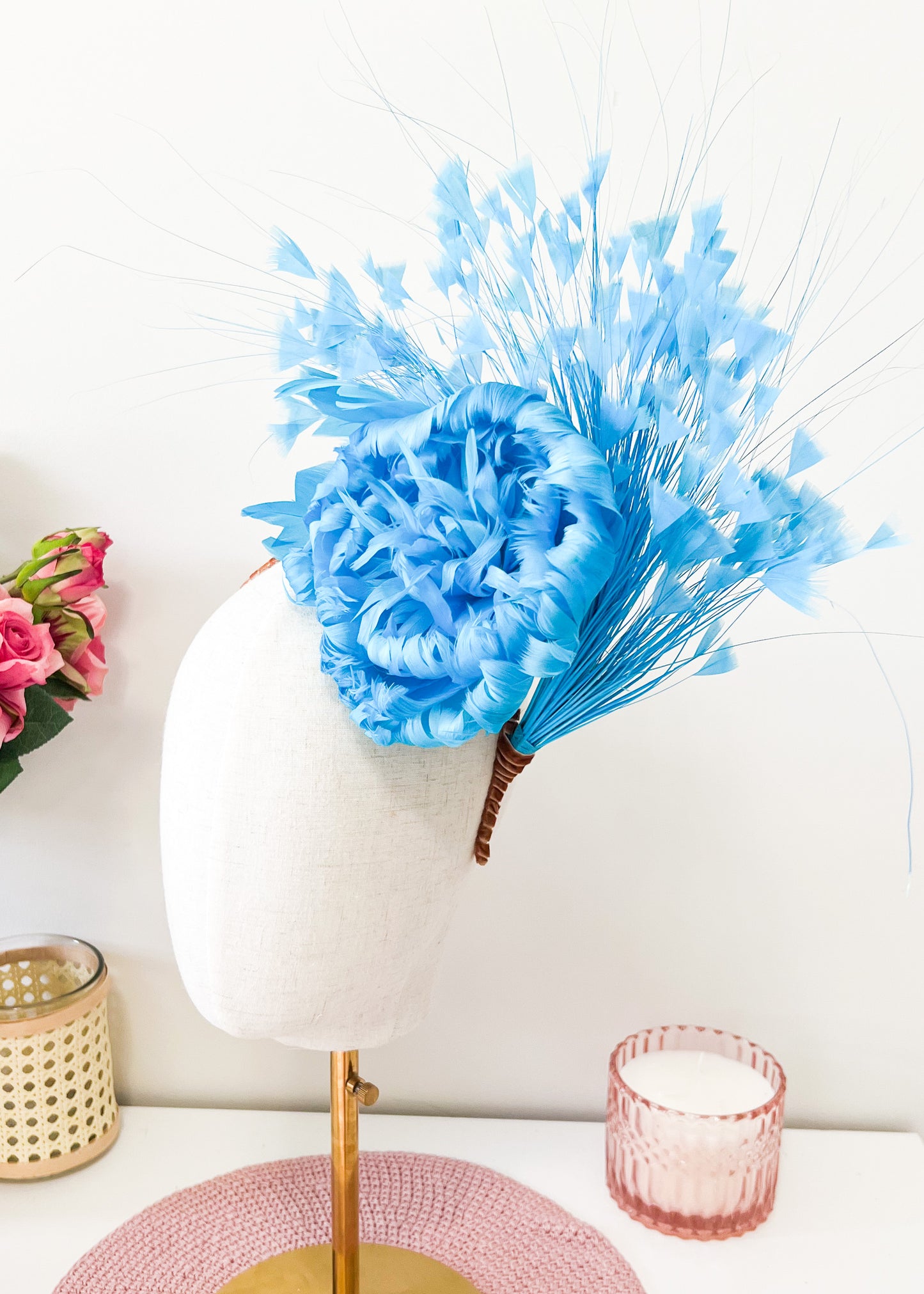 "Harper" Statement Feather Rose Headpiece (Choose Colour)