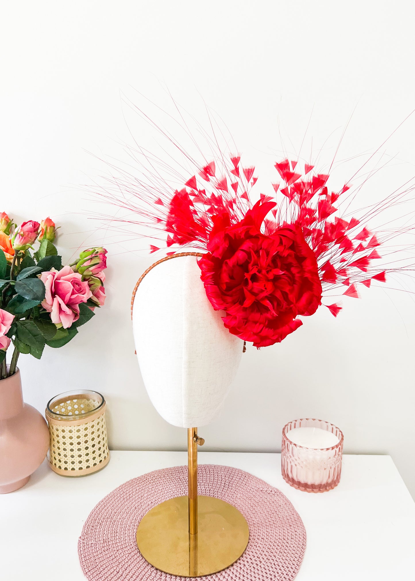 "Harper" Statement Feather Rose Headpiece (Choose Colour)