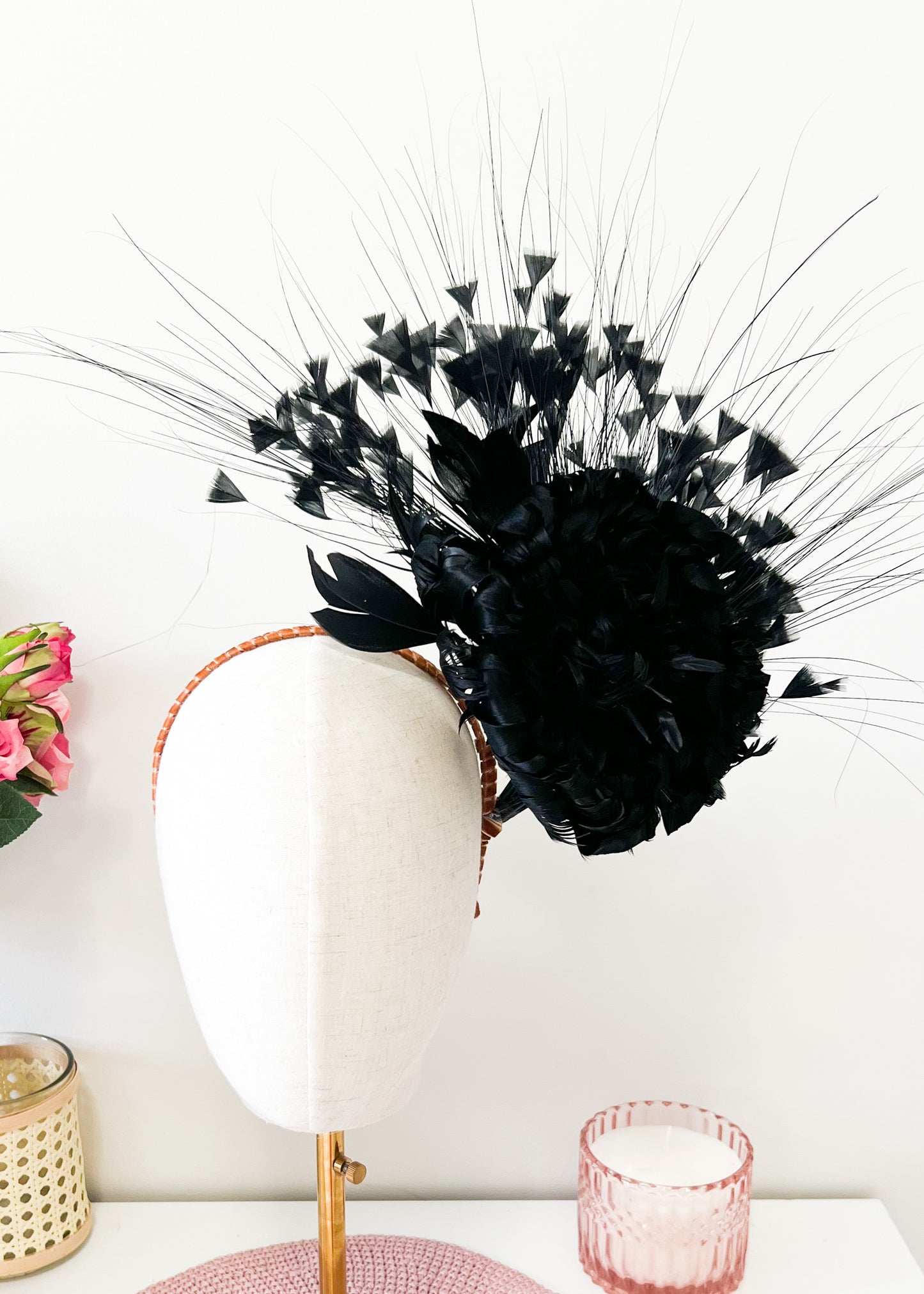 "Harper" Statement Feather Rose Headpiece (Choose Colour)