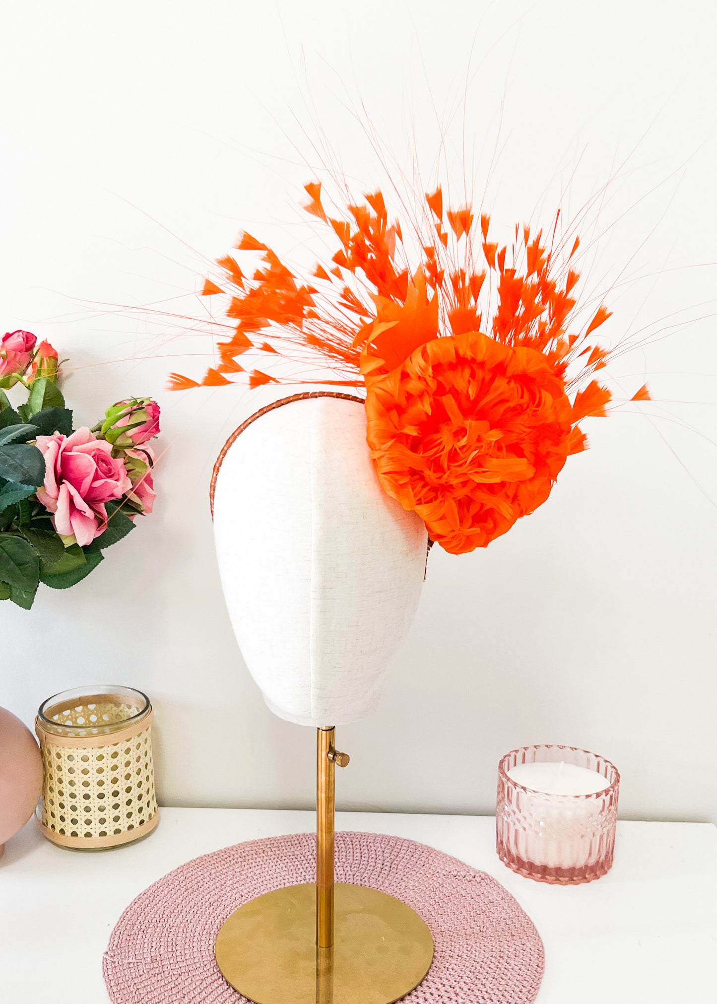 "Harper" Statement Feather Rose Headpiece (Choose Colour)