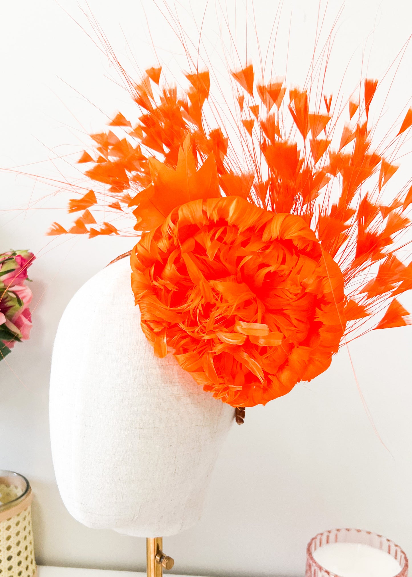 "Harper" Statement Feather Rose Headpiece (Choose Colour)