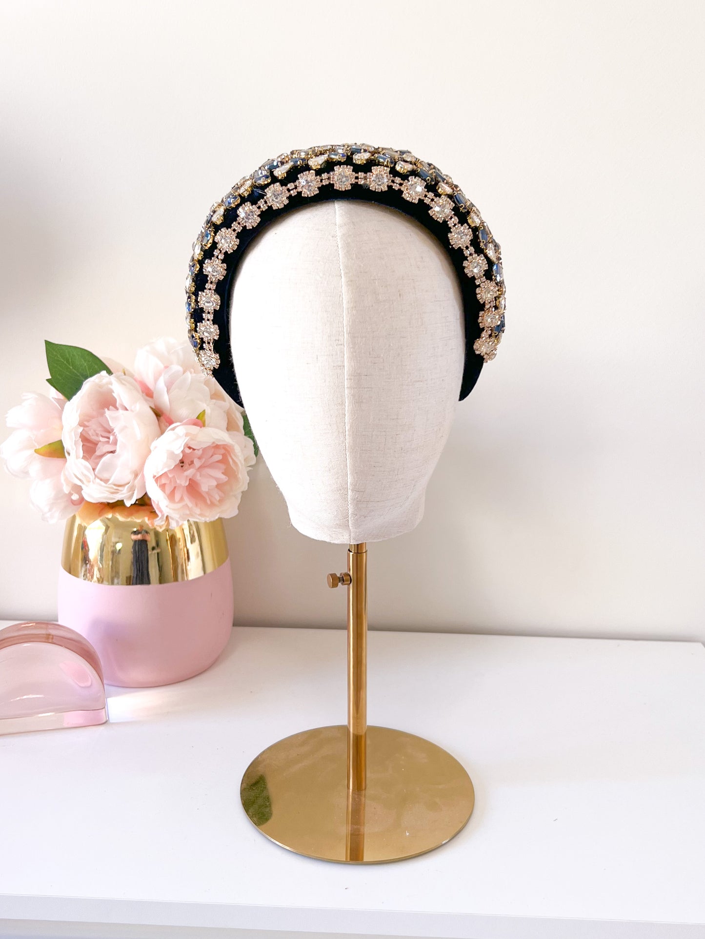 "Lillian" Jewelled Headband - Navy