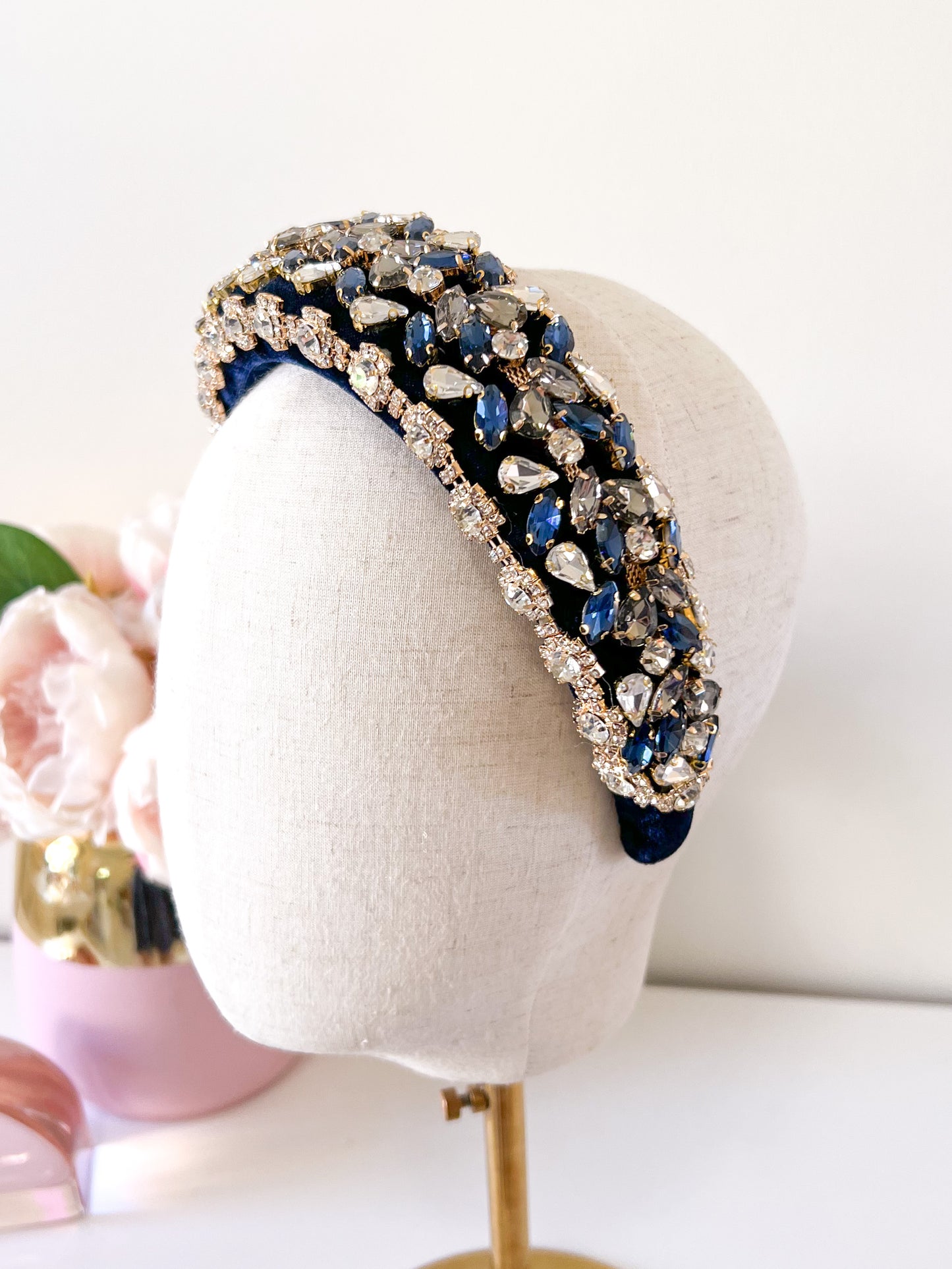 "Lillian" Jewelled Headband - Navy