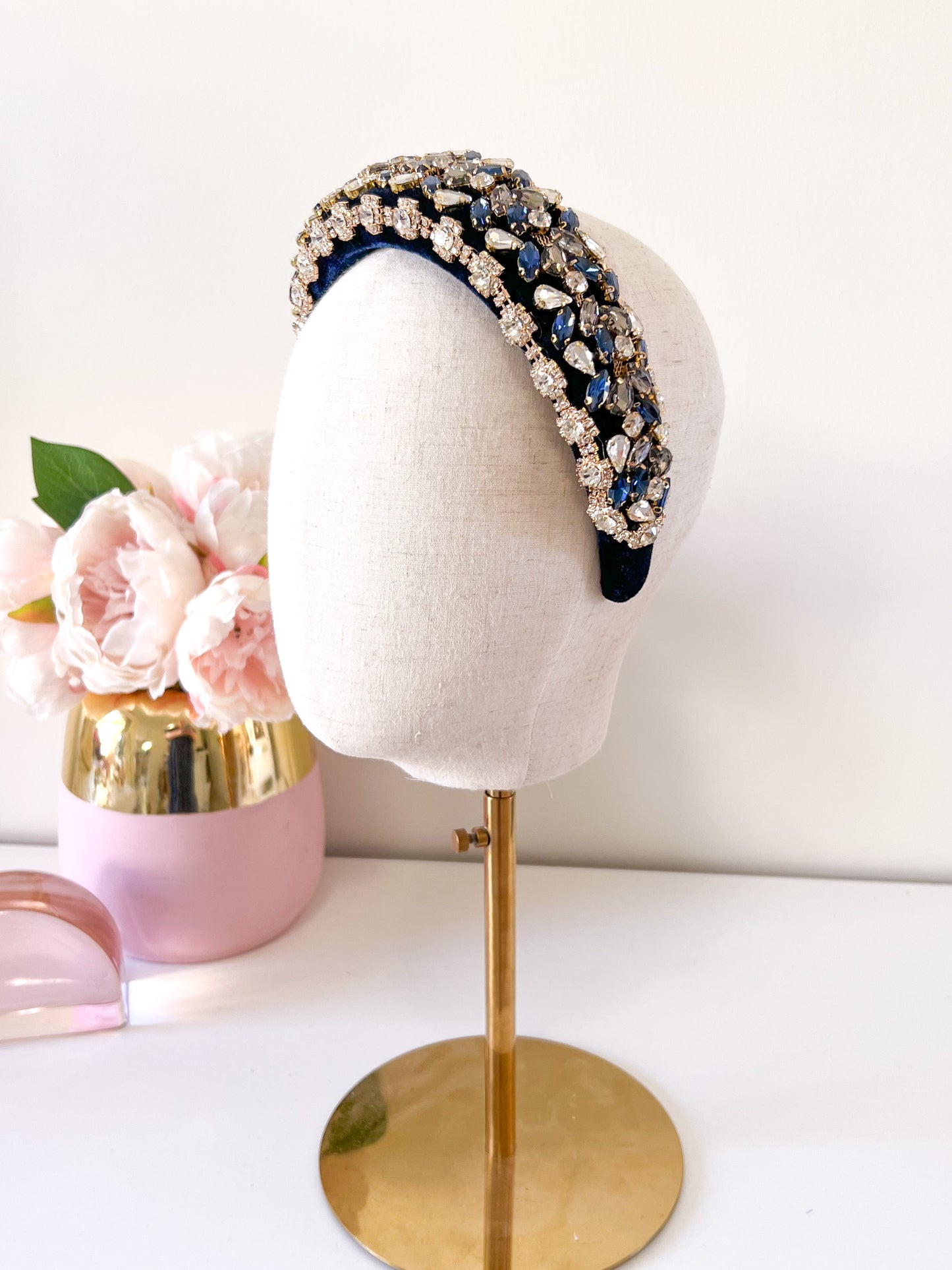 "Lillian" Jewelled Headband - Navy