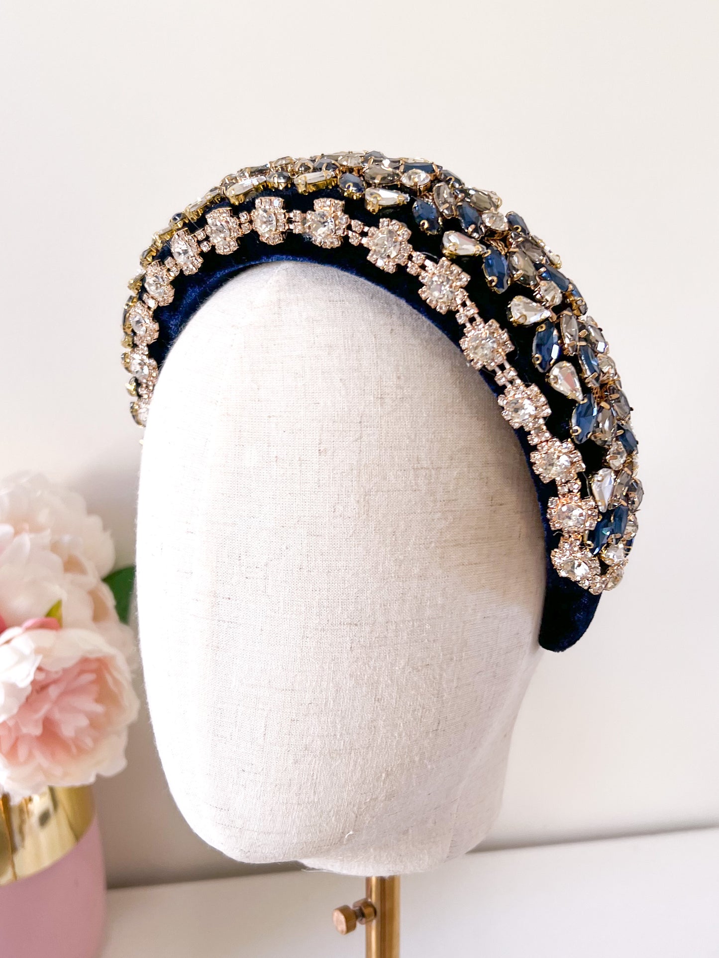 "Lillian" Jewelled Headband - Navy