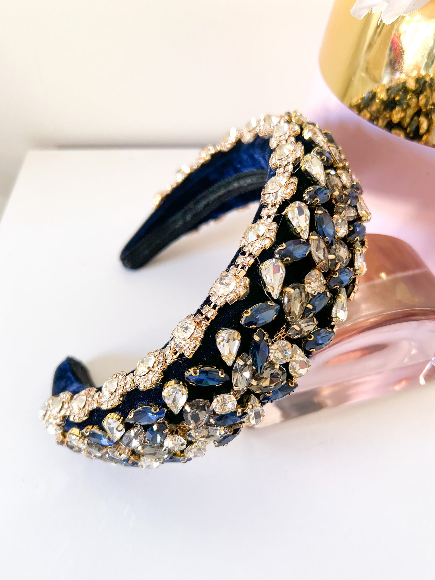 "Lillian" Jewelled Headband - Navy