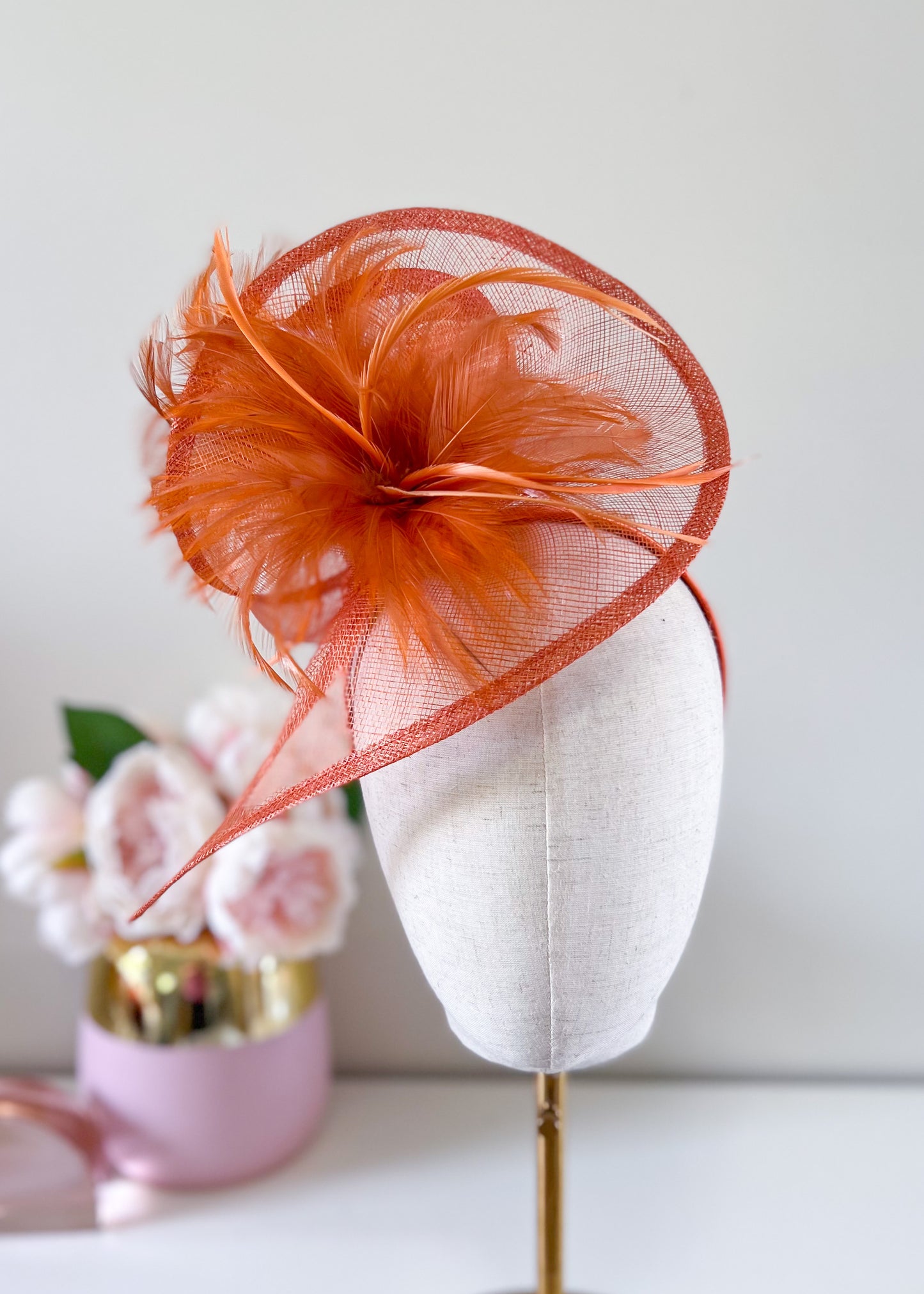 "Valerie" Rust Orange Fascinator
