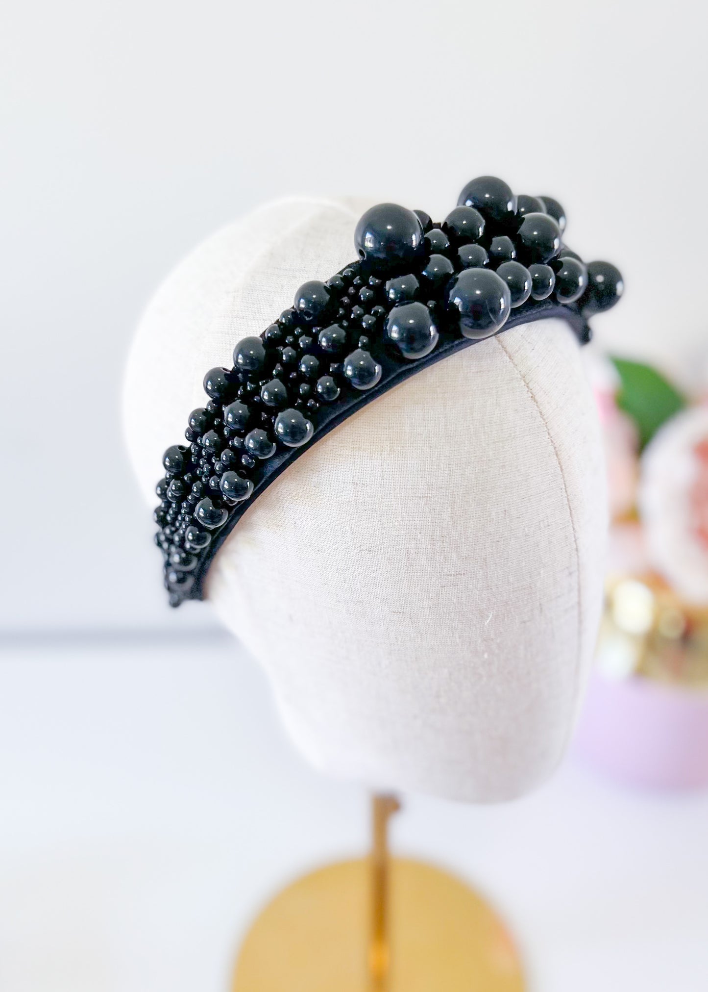 "Sandra" Black Beaded Headband