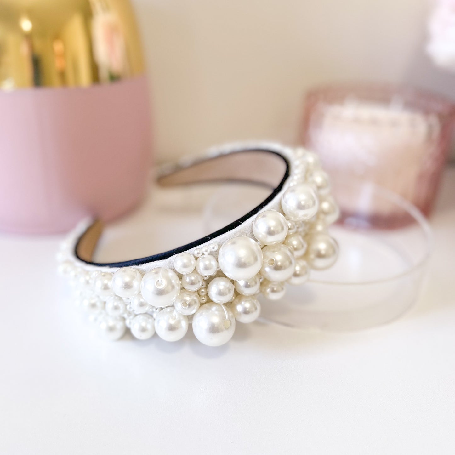 "Sandra" Pearl - Black Headband