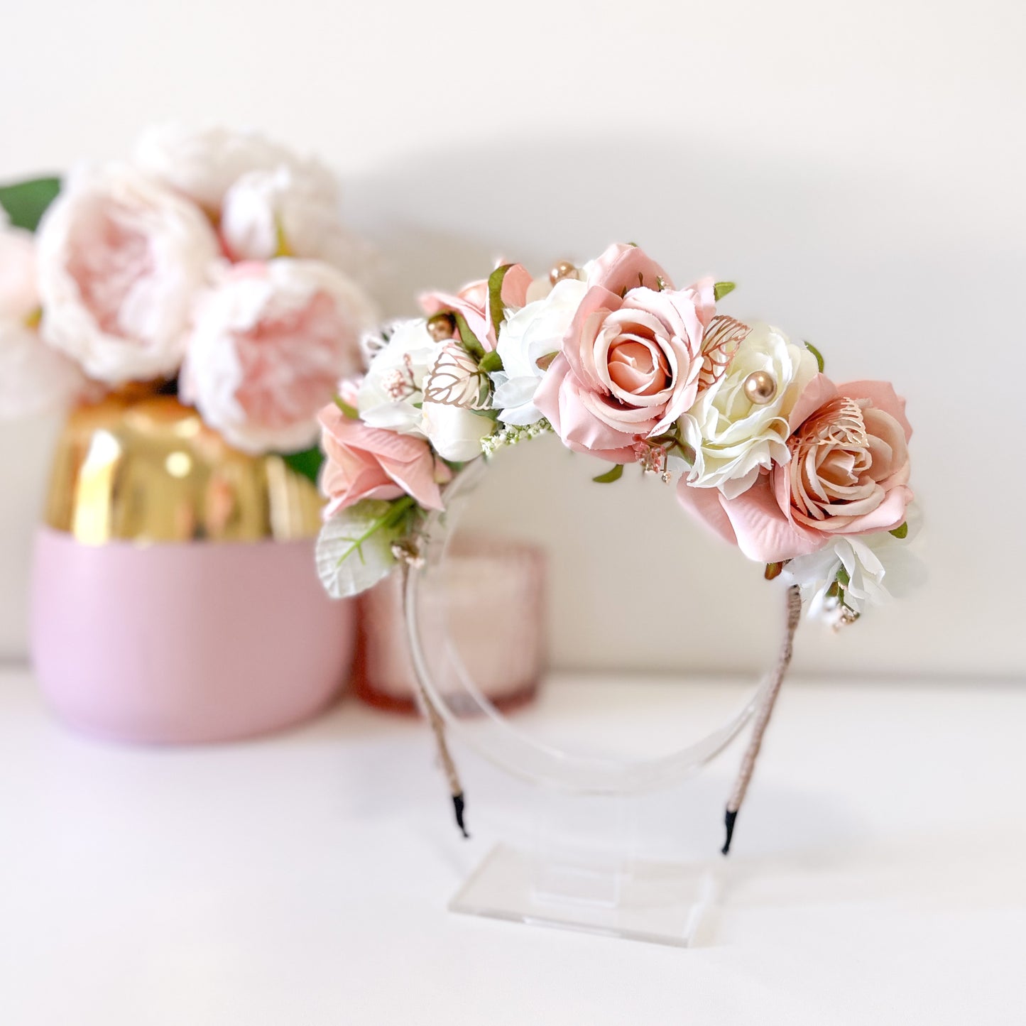 "Lori" Pink & White Floral Crown