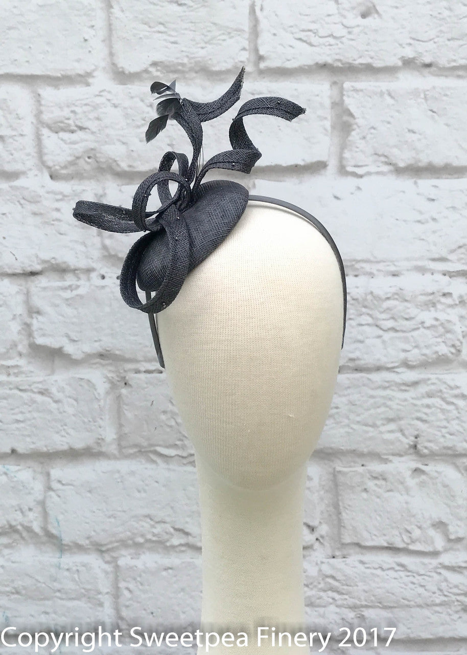 "Cassie" Charcoal Black Fascinator
