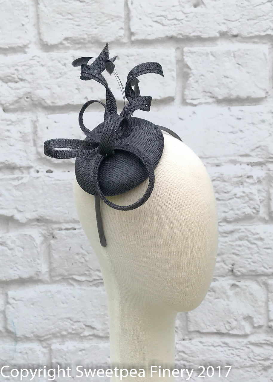 "Cassie" Charcoal Black Fascinator