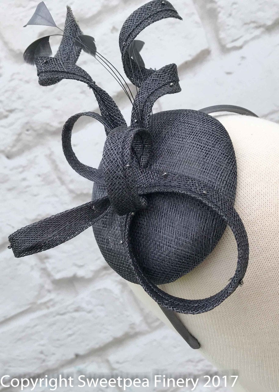"Cassie" Charcoal Black Fascinator