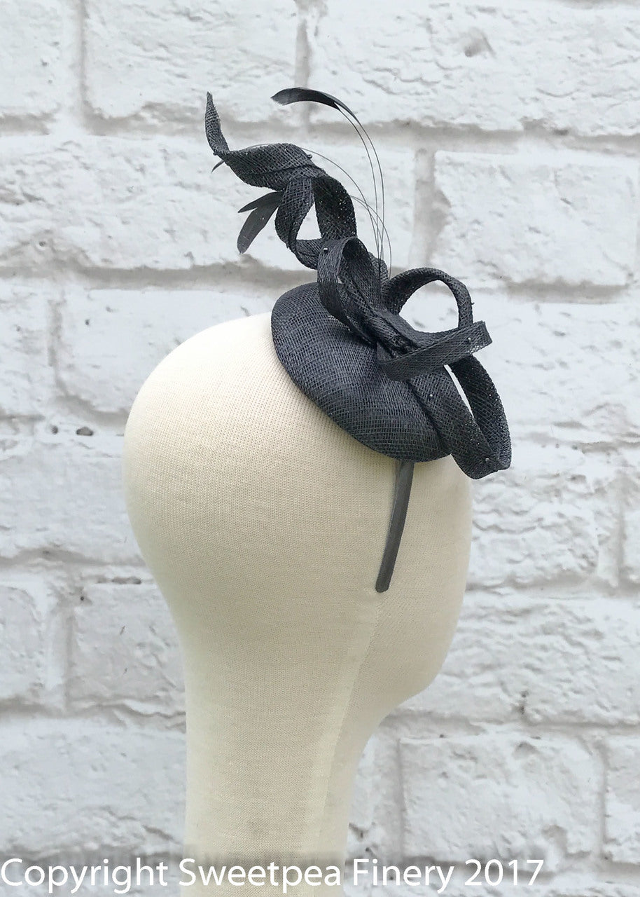 "Cassie" Charcoal Black Fascinator