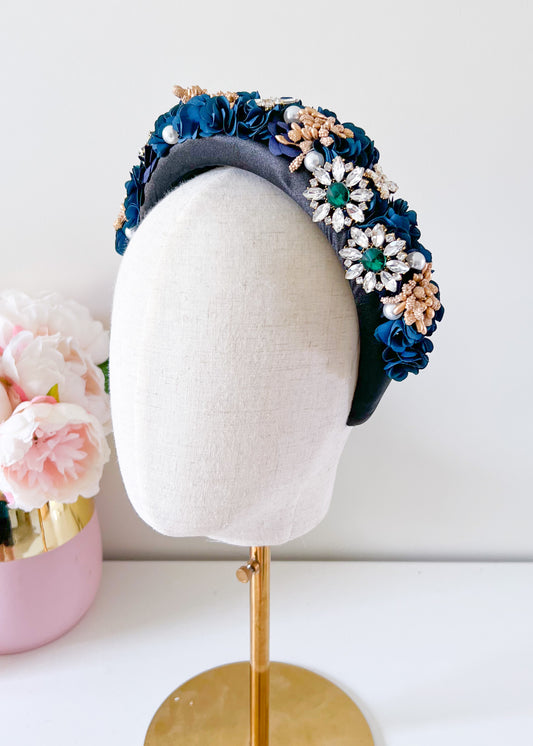 “Candice" Jewelled Headband - Deep Teale