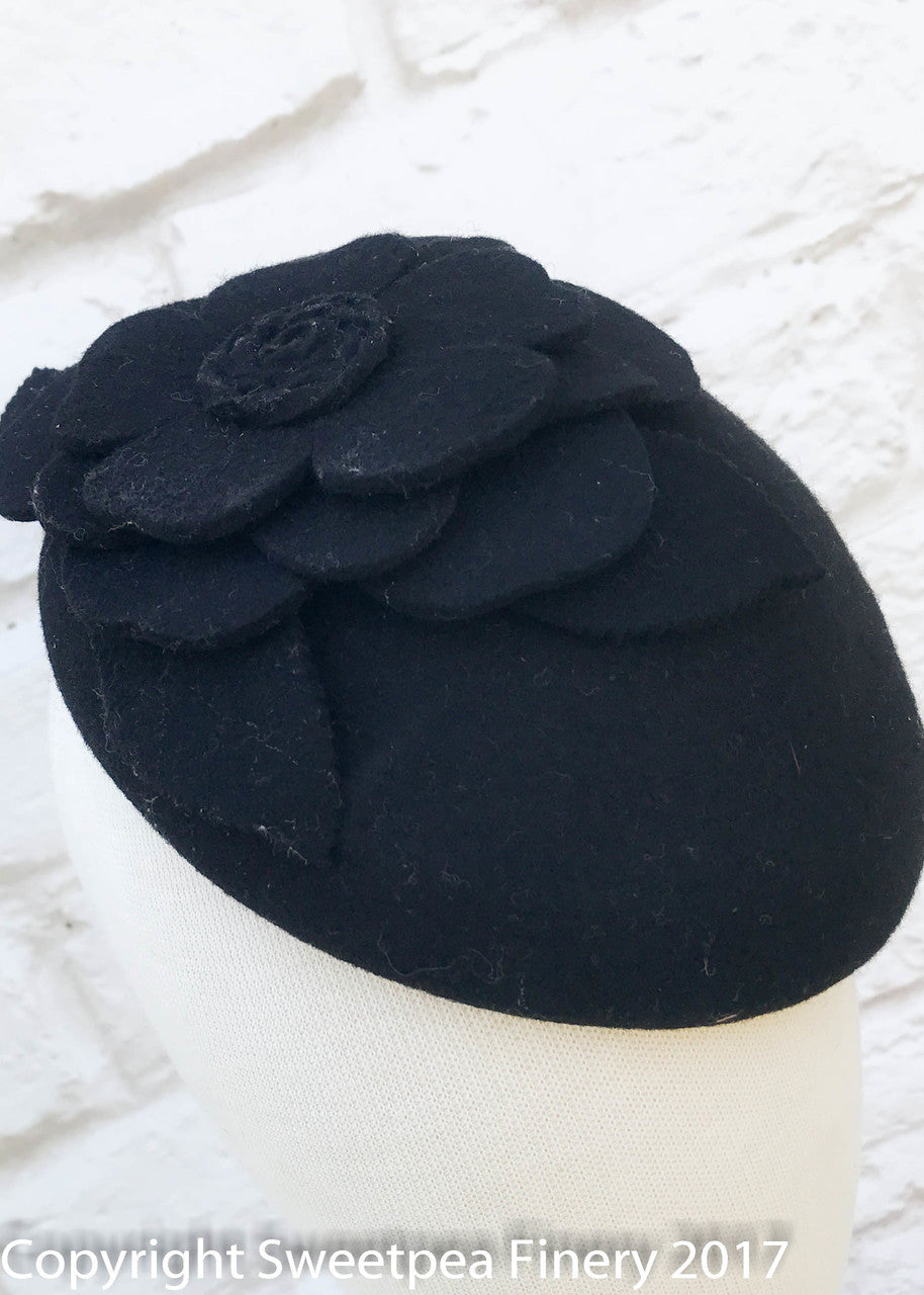 "Samantha" Black Felt Fascinator