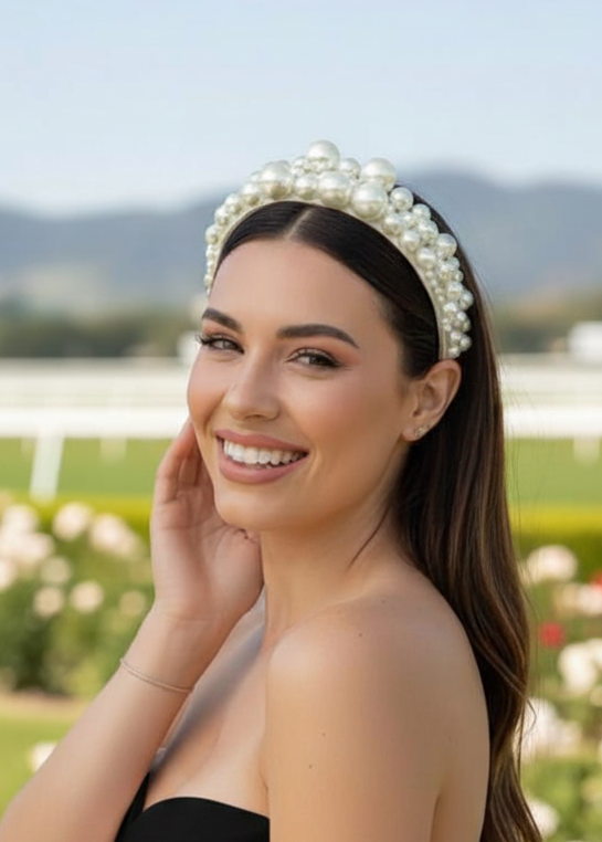 "Sandra" Pearl - White Headband