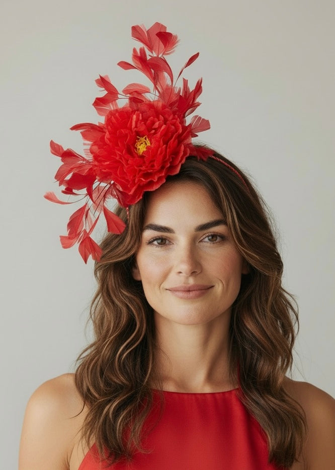 "Marnie" Red Fascinator