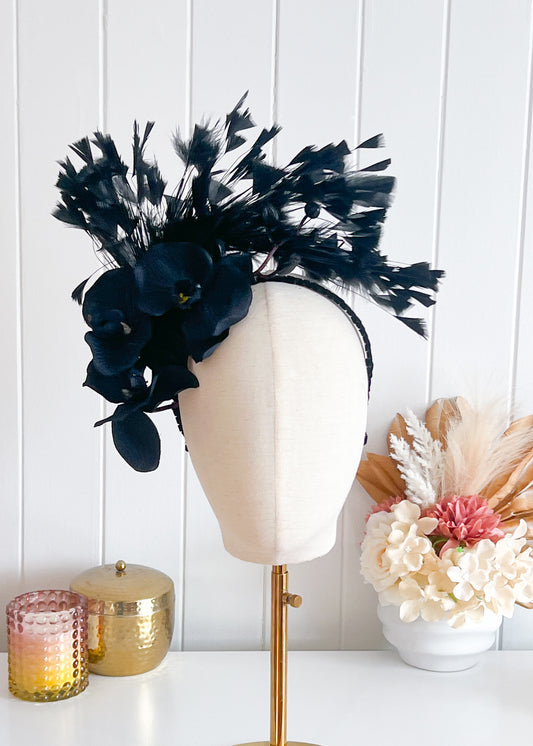 "Izara" Black Orchid Fascinator