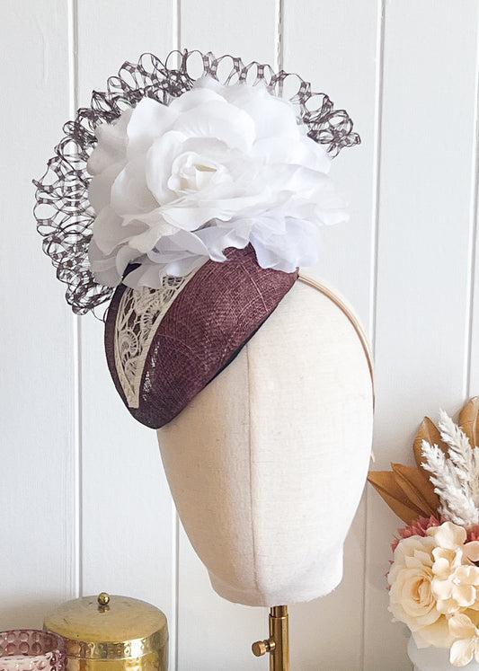 "Vivian" Brown & White Fascinator