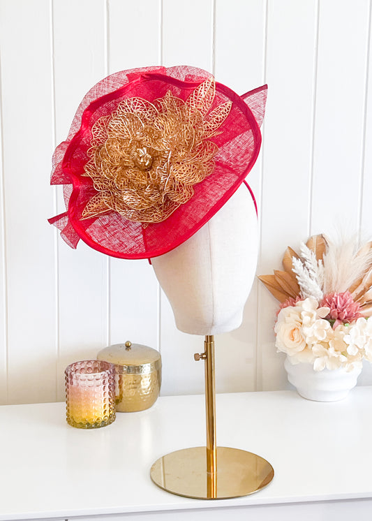 "Loretta" Red Fascinator