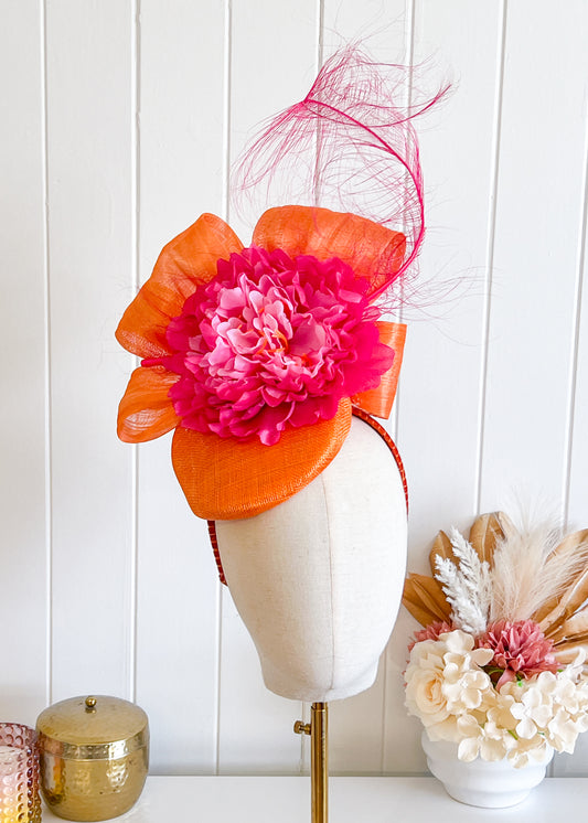 "Salina" Pink & Orange Fascinator