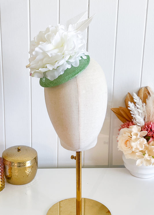 "Marta" - Green & White Fascinator (Petite Collection)