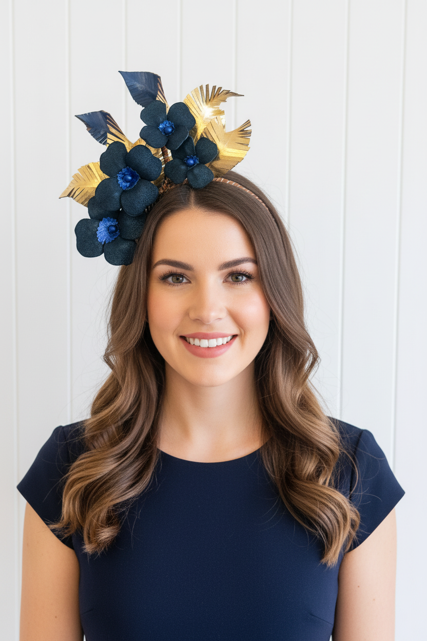 “Melody” Navy & Gold Leather