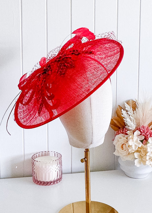 "Jenna" Red Saucer Hat