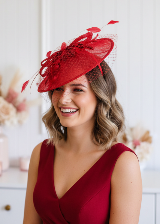 "Jenna" Red Saucer Hat
