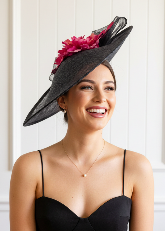 "Bridget" Black & Magenta Hat