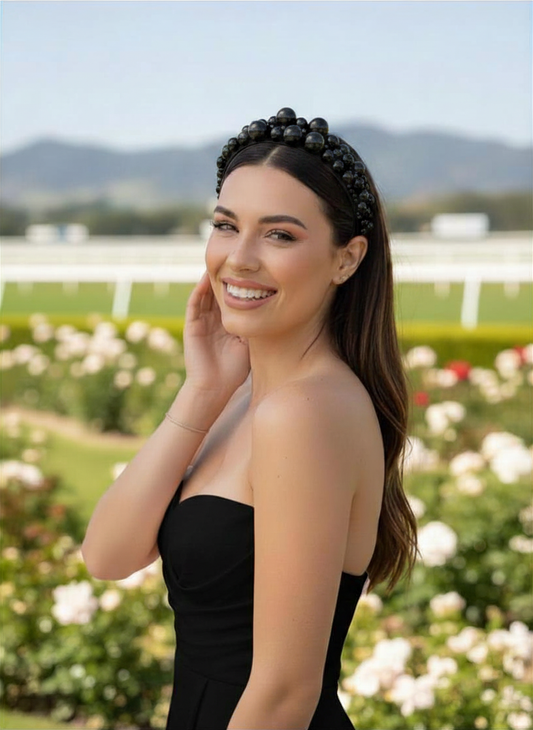 "Sandra" Black Beaded Headband