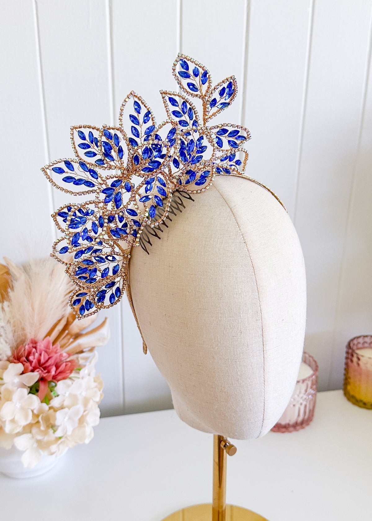 “Candace Crystal Headpiece" Navy Blue