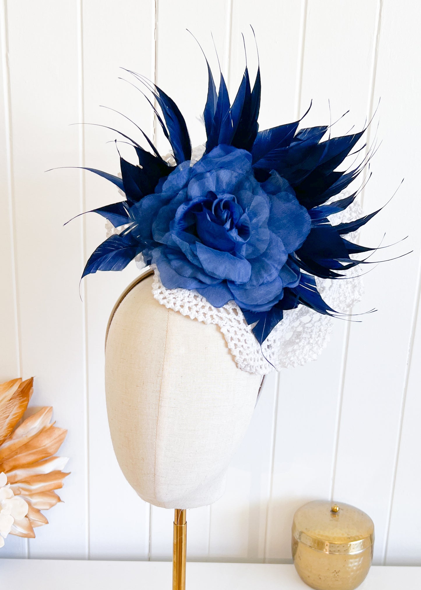 "Jess" Navy & White Lace Fascinator