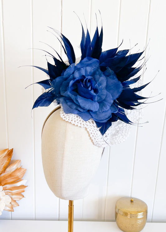 "Jess" Navy & White Lace Fascinator