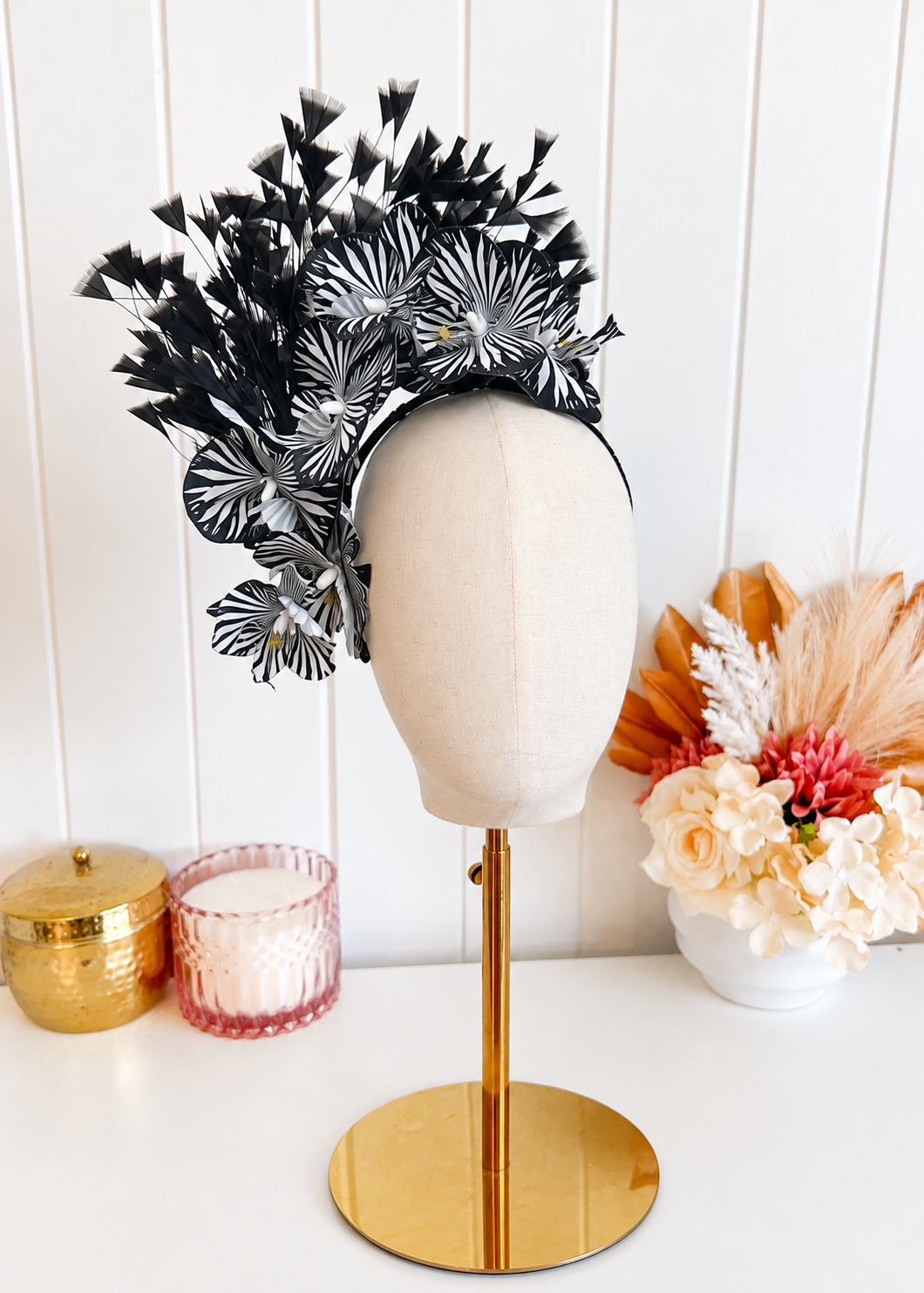 "Izara" Black & White Orchid Fascinator