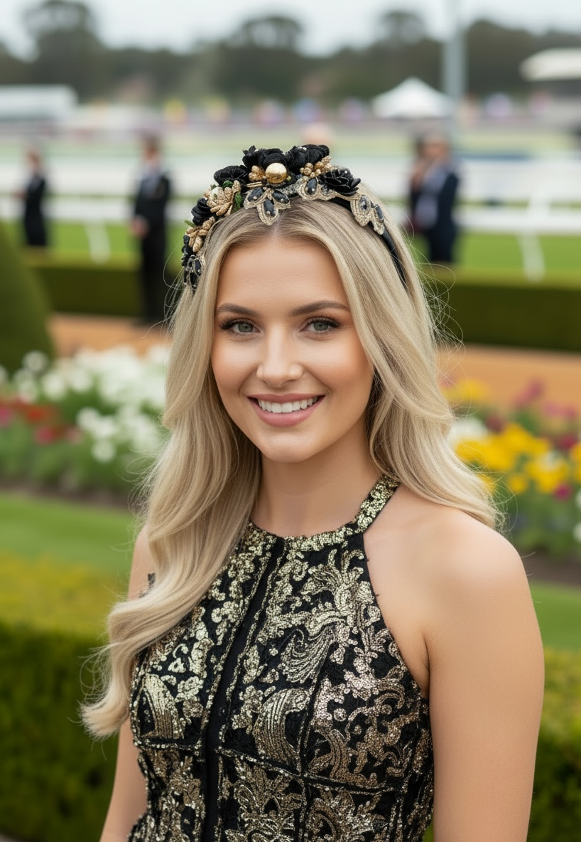 "Isabella" Crown Headband - Black & Gold