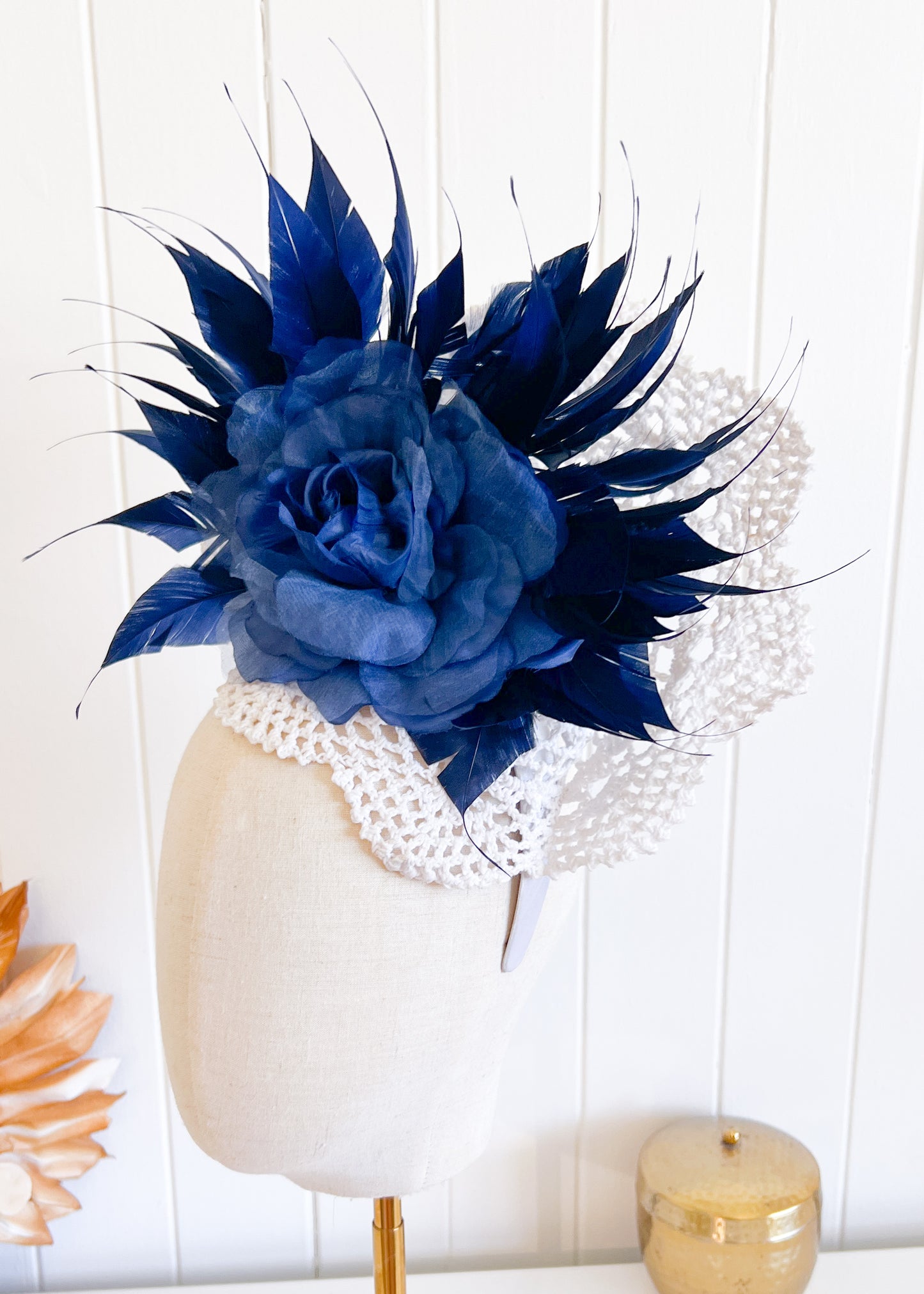 "Jess" Navy & White Lace Fascinator