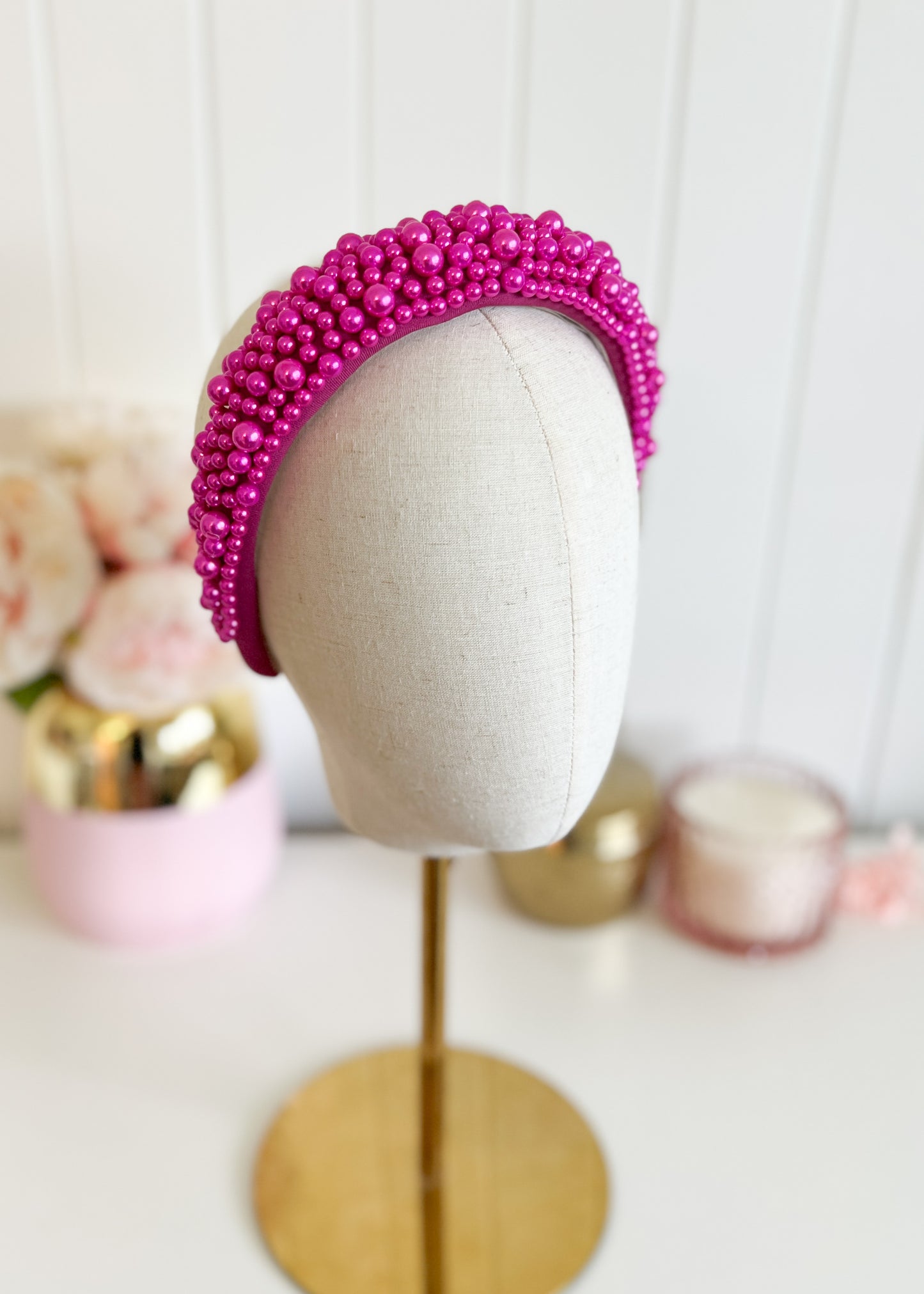 "Kirraly" Pearl Beaded Headband - Fuscia