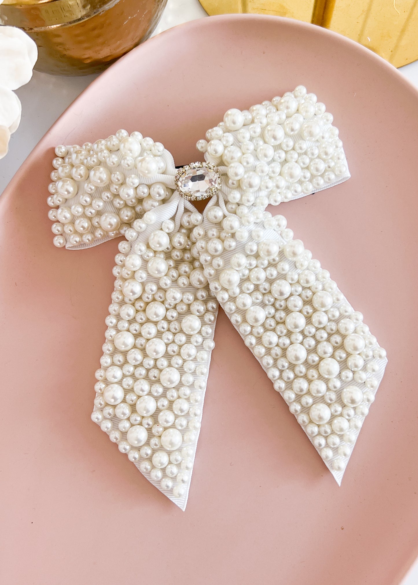 "Kendall" Pearl Bow White