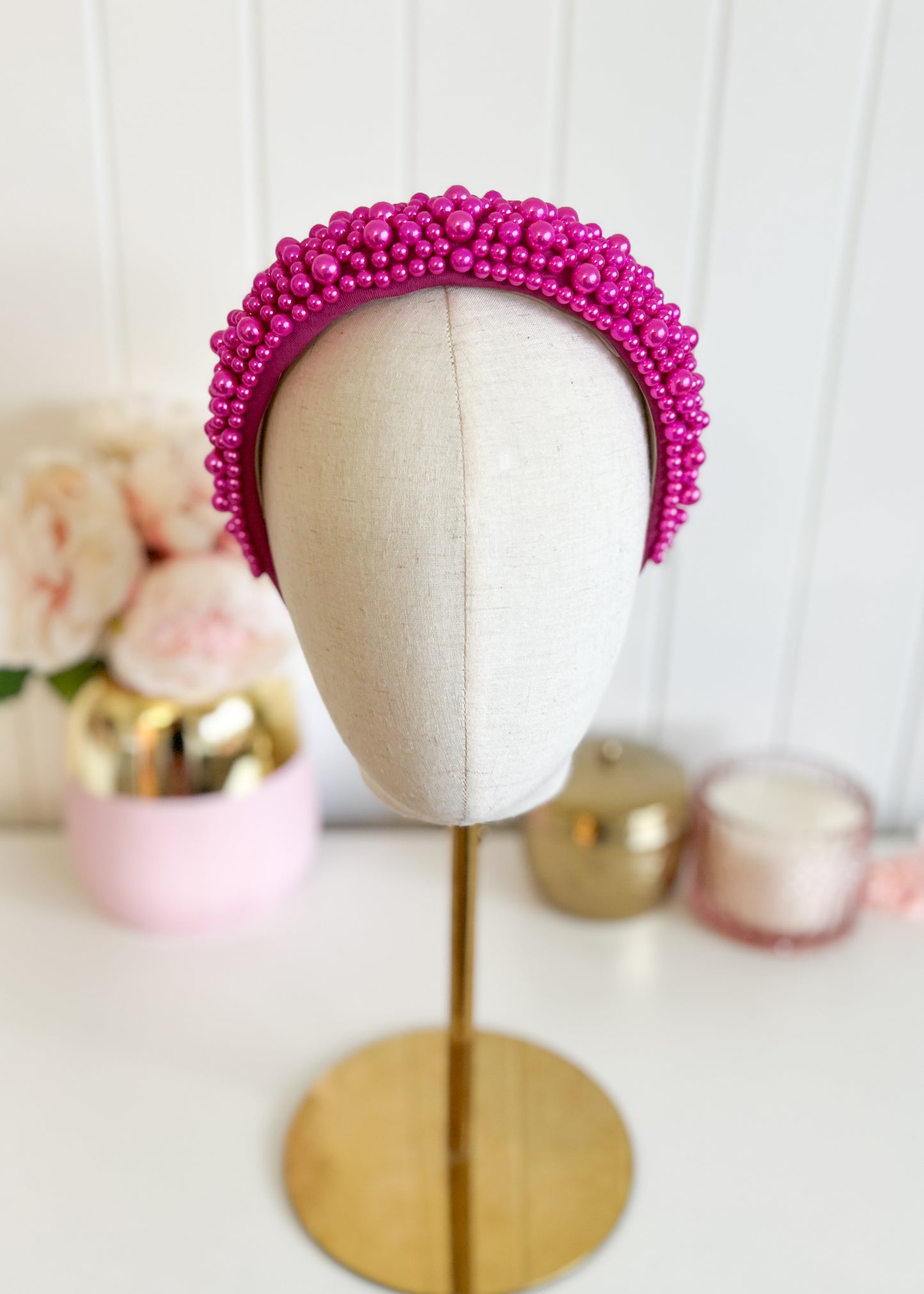 "Kirraly" Pearl Beaded Headband - Fuscia