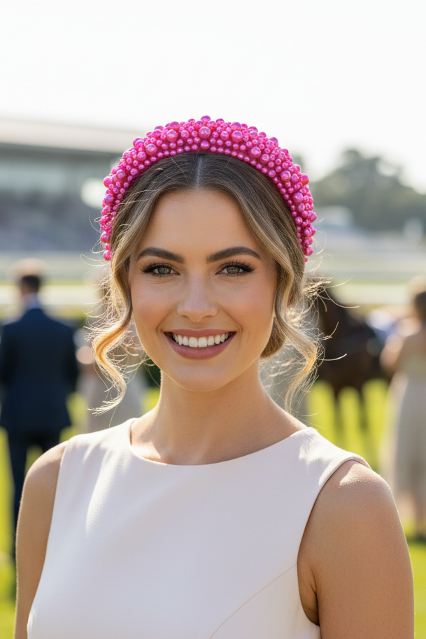 "Kirraly" Pearl Beaded Headband - Fuscia